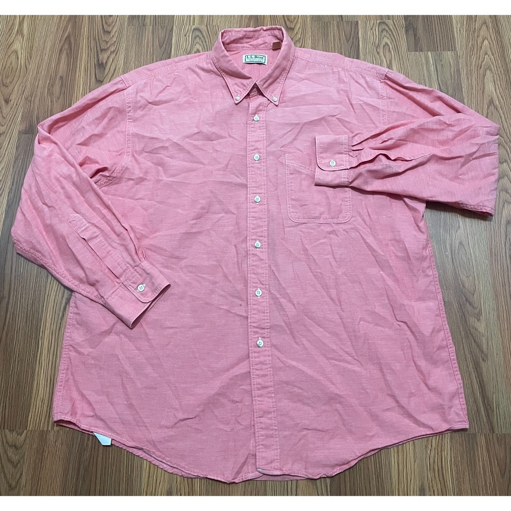 L.L.Bean Shirt Mens Extra Large Made USA Button-Down Woven Pink